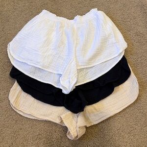 Aerie White, Tan & Black Guazey Pool Shorts